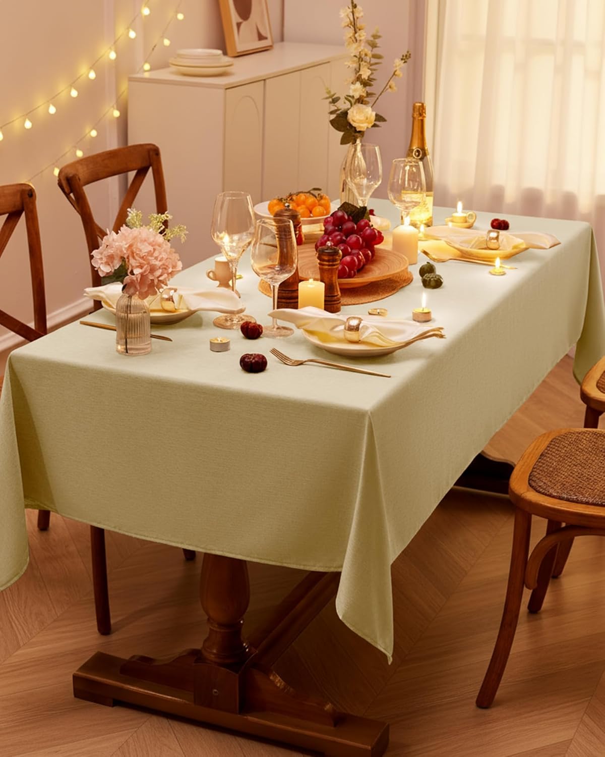 Pureegg Rectangle Linen Tablecloth Waterproof & Stain Resistant, Wrinkle-Free Table Cloth Adds Elegance and Protection, Ideal for Dining, Party, Wedding and Outdoor, 52 x 70 Inch, Sage Green