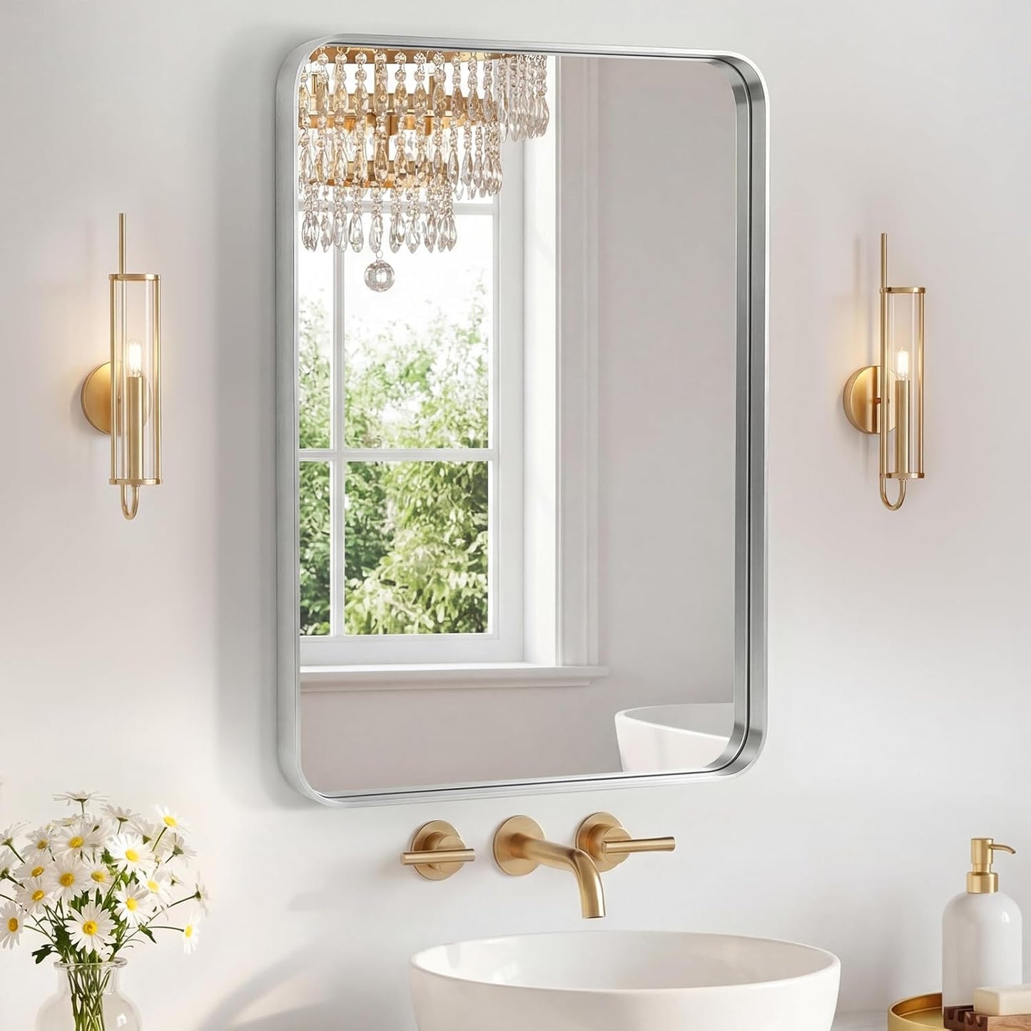 NEWBULIG Gold Round Wall Mirror 36 Inch, Bathroom Mirrors for Over Sink, Wall Decor for Bathroom, Entryway, Bedroom, Vanity