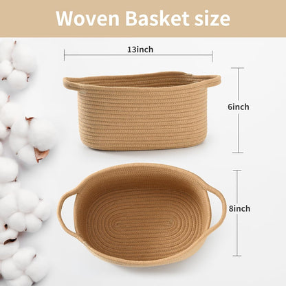 Happyiren Medium Woven Cotton Rope Basket with Handle Empty Decorative Gift Basket for Baby Shower, Graduation, Mother's Day, Nursery Storage 13" Dia x 8" W x 6" H