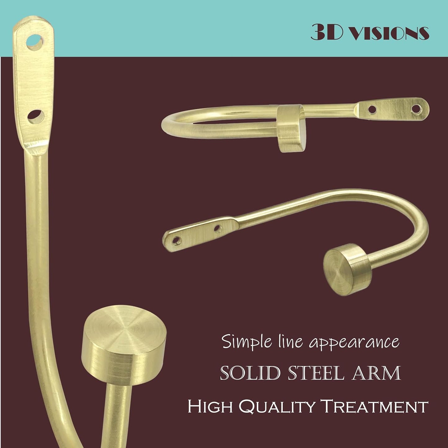 Quality Curtain Holdbacks, Solid Steel Curtain Holdback with Disk Finial,Electroplate Finishes, Set of 2 Window Curtain Tieback Hooks, Warm Gold