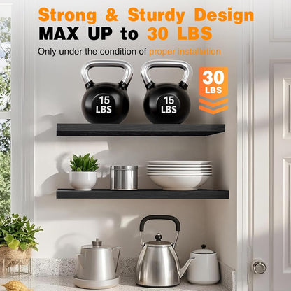 BAYKA Floating Shelves for Wall, Set of 3, Wall Mounted Rustic Wood Shelves for Bathroom, Bedroom, Living Room, Kitchen, Small Hanging Shelf for Books/Storage/Room Decor, Walnut-Like, 15.7in