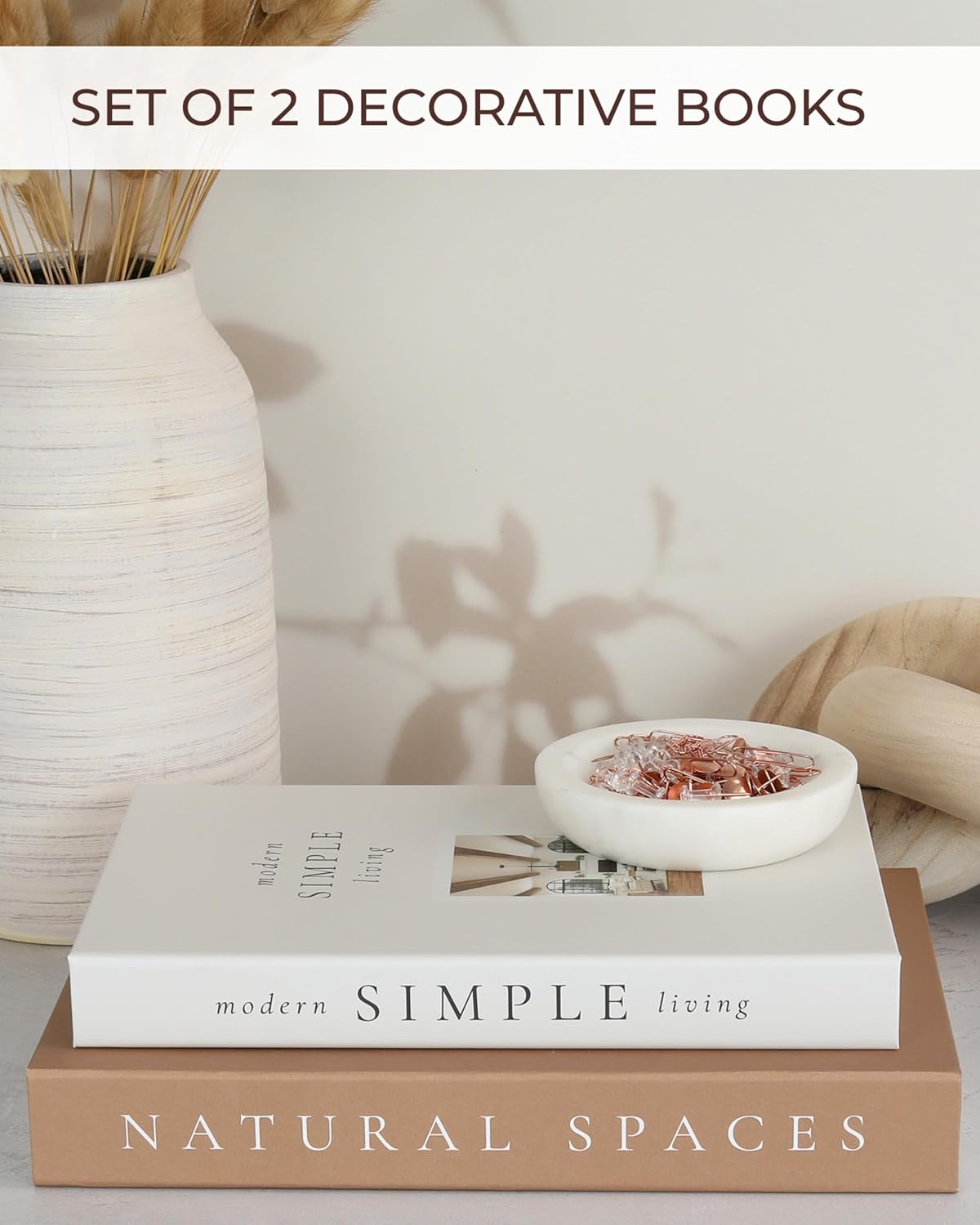 Beautiful Decorative Books - Set of 2 Boxes Enhance Your Coffee Table, Bookshelf or Mantel Shelf Decor - Aesthetic Fake/Faux Books for Modern Home Decoration, Photo Storage and as a Keepsake Box