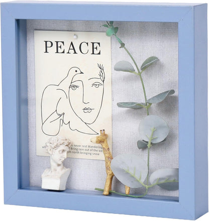 Muzilife 8x8 Shadow Box Picture Frame with Linen Board - Deep Wood & Glass Display Case Ready to Hang Memory Box Baby Sports Memorabilia, Pins, Awards, Medals, Wedding, Tickets and Photos (Black)