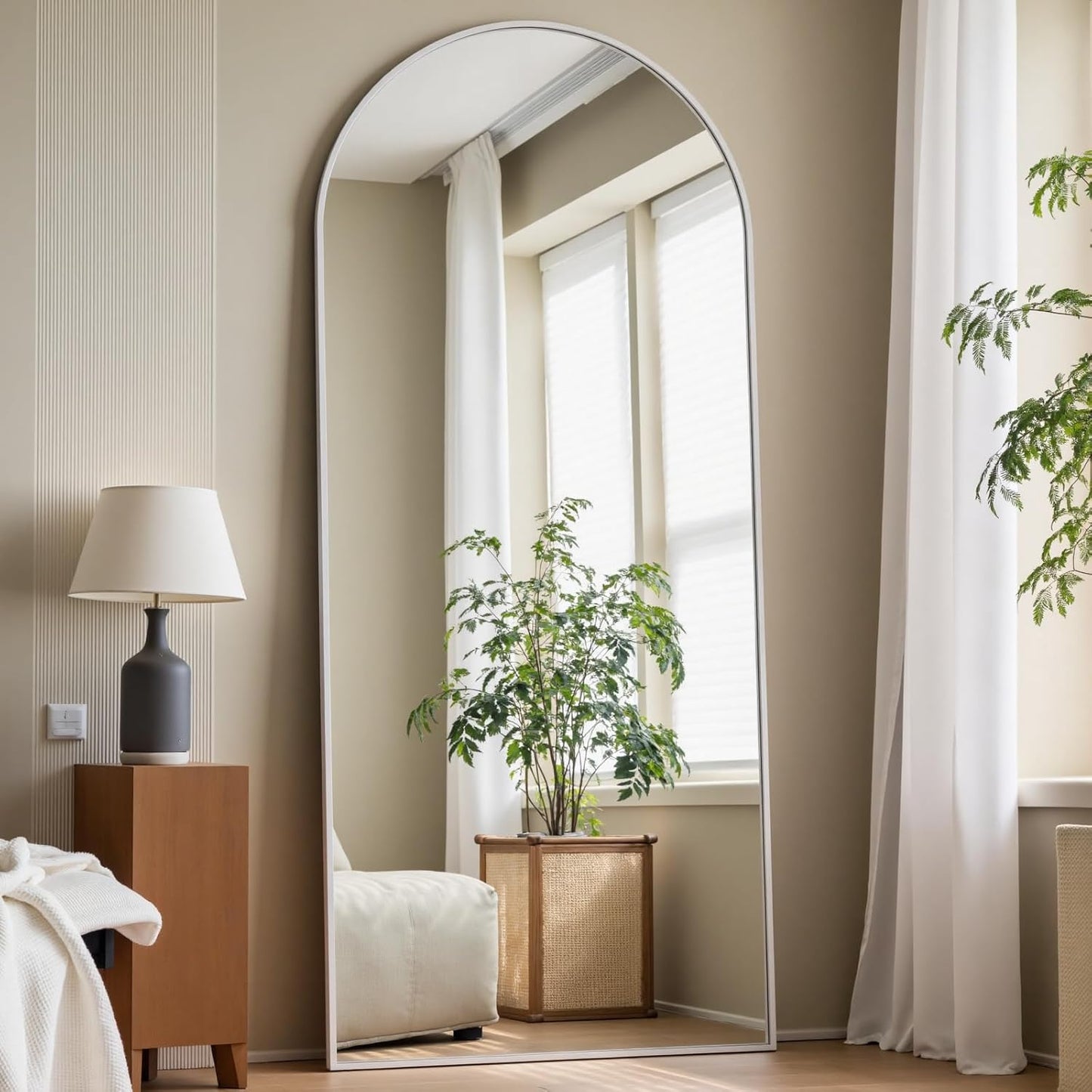 Dewfig Arched Full Length Mirror, 76"x34" Large Floor Mirror, Full Body Mirrors for Leaning or Hanging, Standing Mirrors for Bedroom, Living Room,Dressing Room, Aluminum Alloy Frame, Black