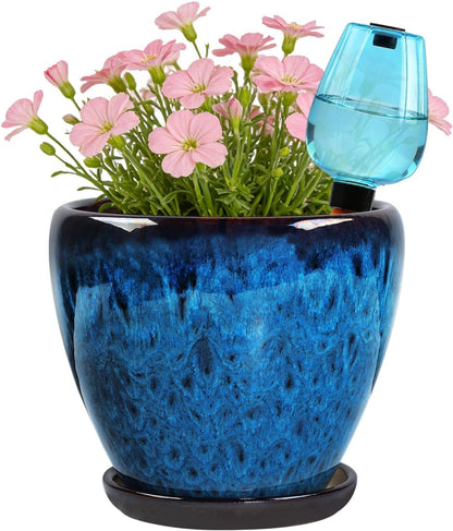 Ceramic Plant Pots with Saucer, 6 inch Glaze Planters for Indoor Plants with Drainage Holes, Decorative Small Flower Pots Outdoor, Modern Succulent Pots for Home Room Decor