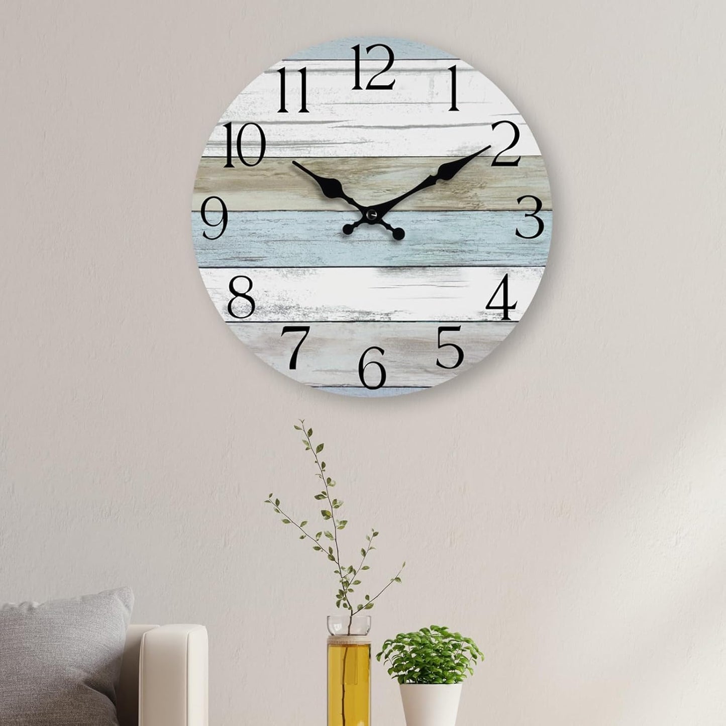Wall Clock, Rustic Wall Clocks Battery Operated Silent Non Ticking, Country Round Wooden Clocks Farmhous Wall Decorative for Kitchen, Bathroom, Living Room (Gray 8 Inch)