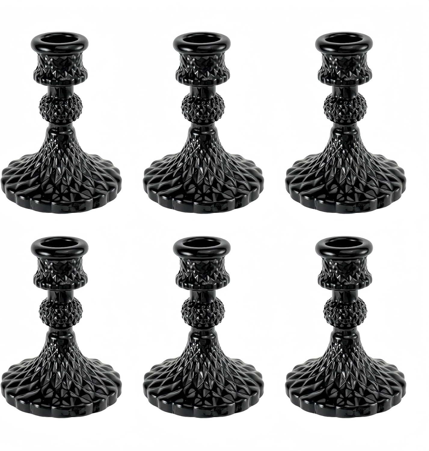 Glass Candlestick Holder,Striped Taper Candle Holders,Set of 6 Candle Stand for Table Centerpieces, Home Decor,Weddings,Festival and Parties (Clear Stripe Pattern)
