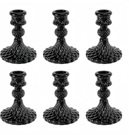 Glass Candlestick Holder,Striped Taper Candle Holders,Set of 6 Candle Stand for Table Centerpieces, Home Decor,Weddings,Festival and Parties (Clear Stripe Pattern)