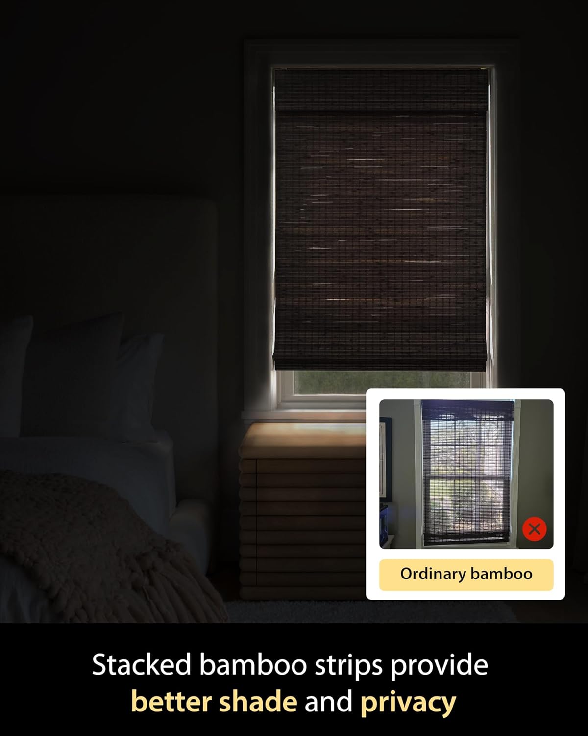 UNISHADES Cordless Bamboo Roman Shades for Windows, Blinds Size (30.5" W ×48" H) Colour (Highfield Teak)