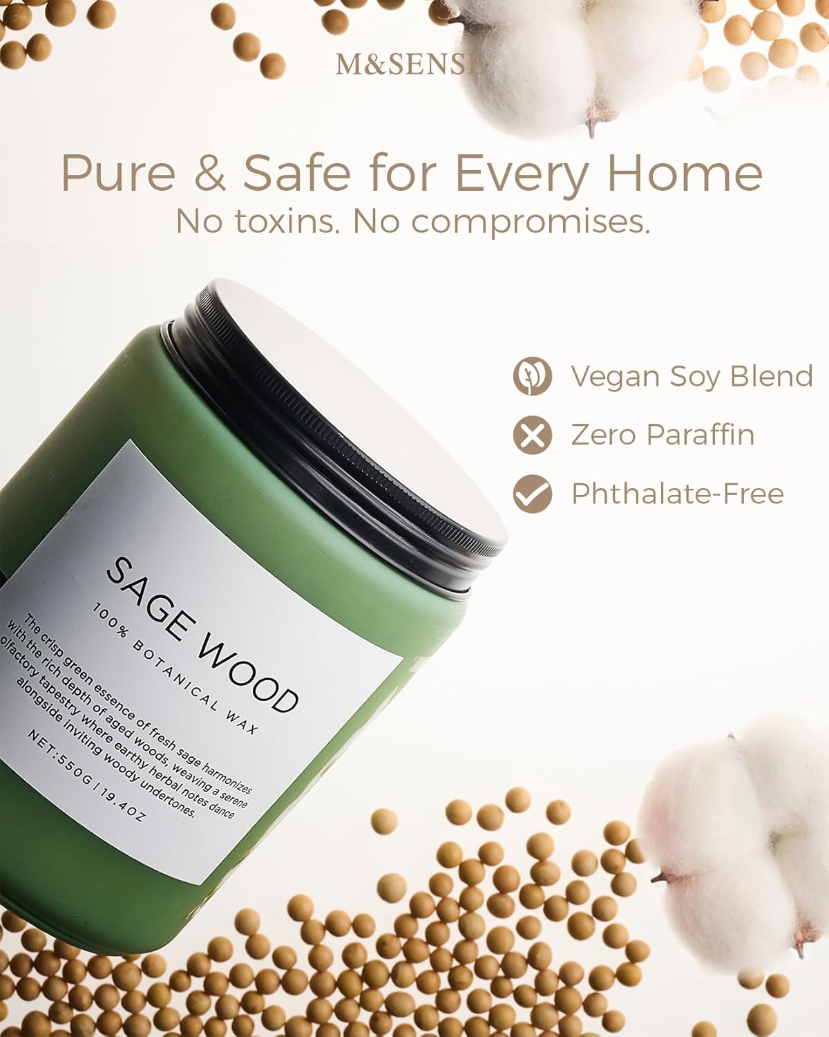 M&SENSE Eucalyptus & Mint Scented Jar Candle, Large 19.4oz Natural Soy Wax, 110-Hour Long Lasting Non-Toxic Clean Burning, Fresh Smelling Home Aromatherapy for Spa Stress Relief, Gifts for Men Women