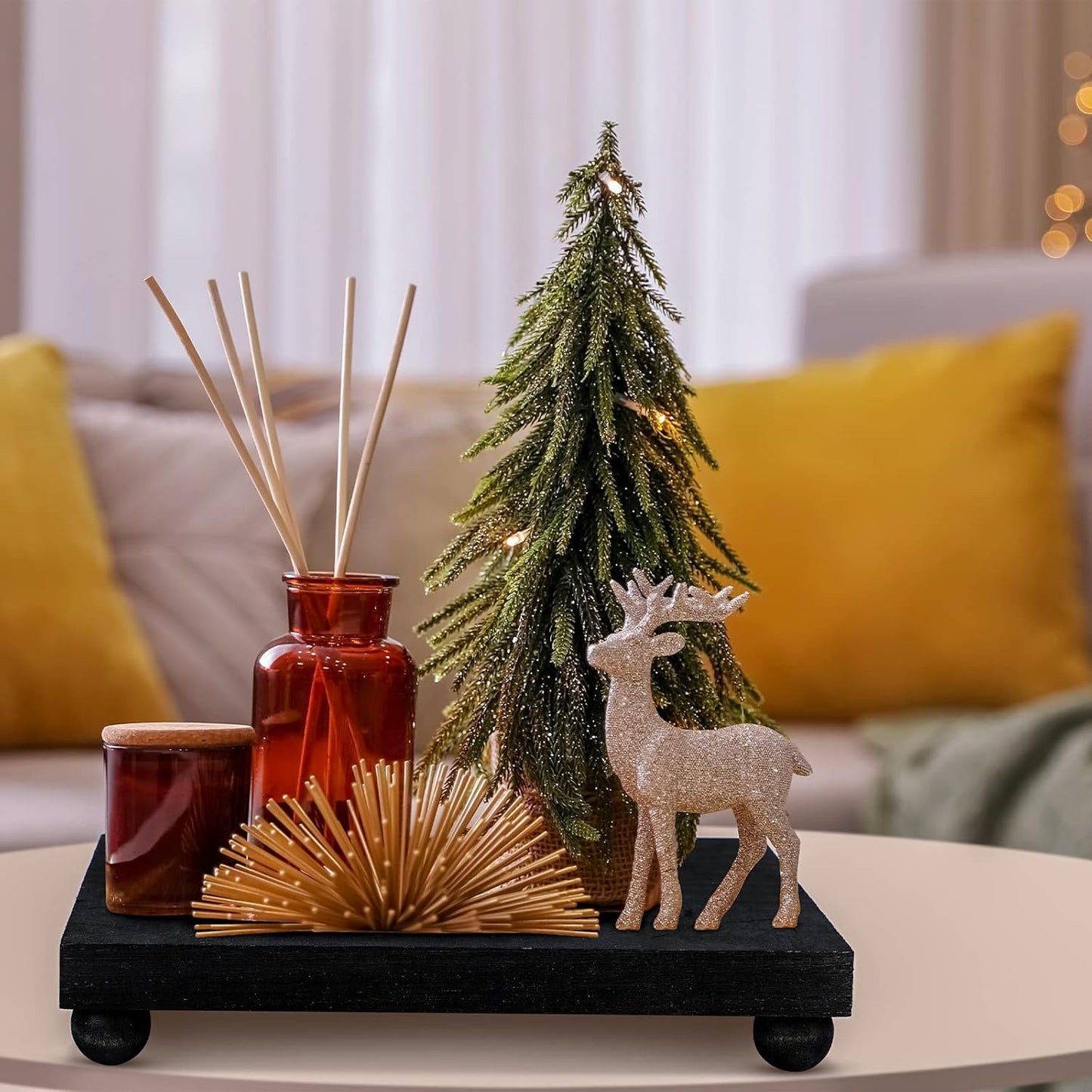 Amyhill Wood Pedestal Stand Kitchen Soap Tray Farmhouse Wooden Riser Stand for Kitchen Bathroom Counter Table Decor Plant Candle Vases Display(Classic,Black,12 x 7 Inch)
