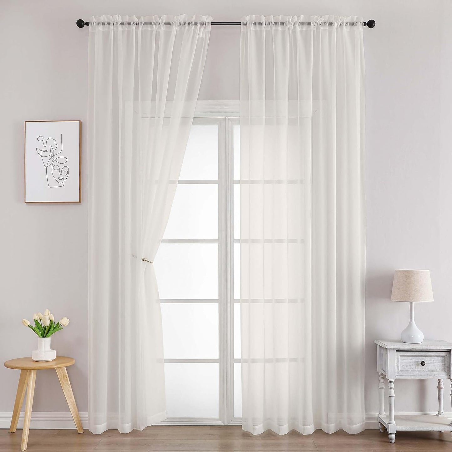 Chyhomenyc Sheer White Valances for Windows 2 Pack, Small Window Curtains for Living Room Bathroom Cafe Laundry Basement, Modern Top Dual Rod Pocket Voile Curtain, 42W x 14L inches, White - Colors C