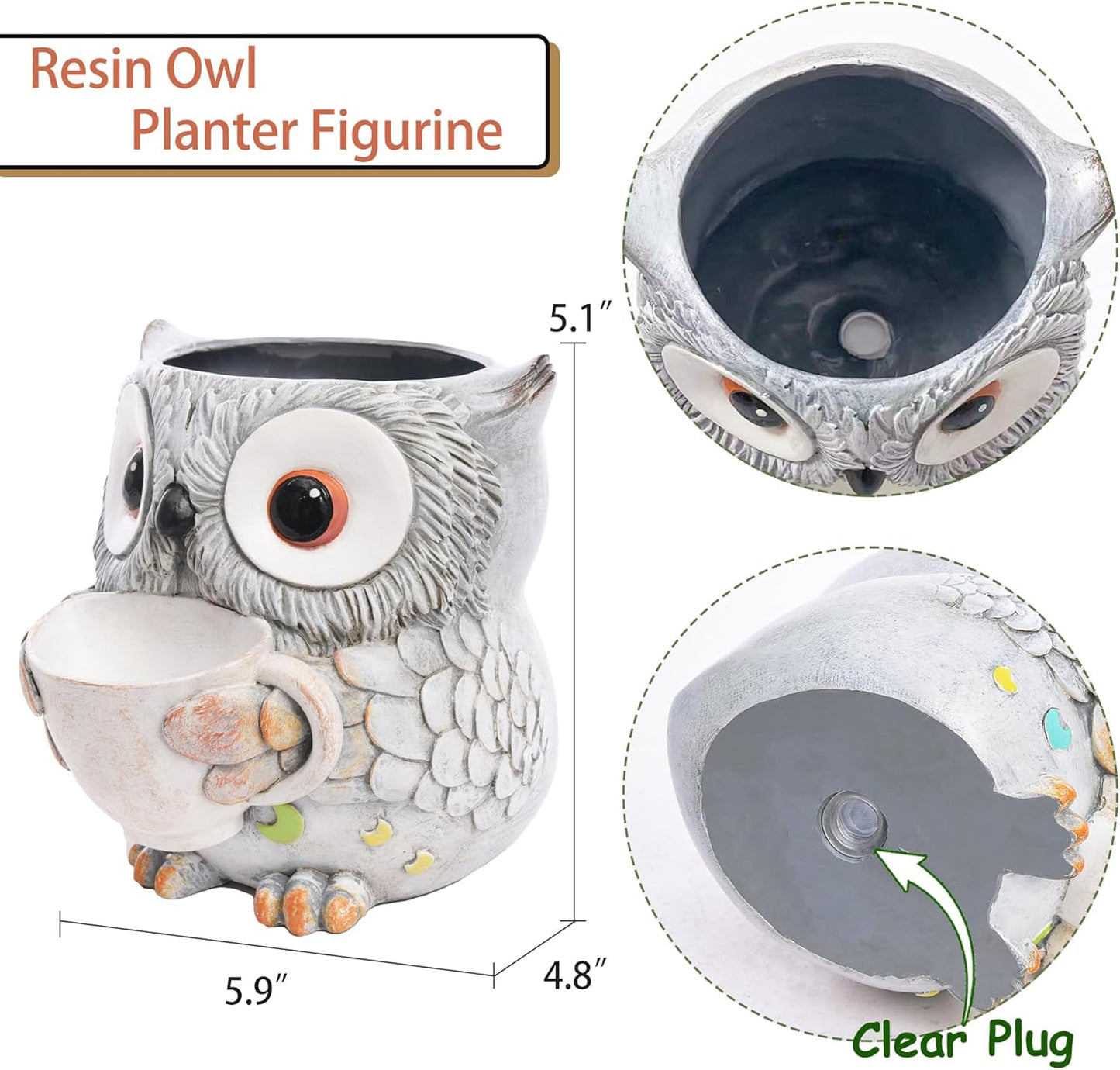 Saysmile Unique Owl Plant Pots Indoor, Cute Small Succulent Pots with Drainage Hole, Rocking Chair Planters for Outdoor Indoor Plants, Resin Flower Pot for String of Pearls, Gift Ideas for Mother