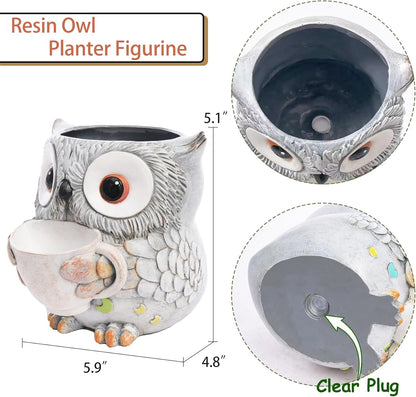 Saysmile Unique Owl Plant Pots Indoor, Cute Small Succulent Pots with Drainage Hole, Rocking Chair Planters for Outdoor Indoor Plants, Resin Flower Pot for String of Pearls, Gift Ideas for Mother