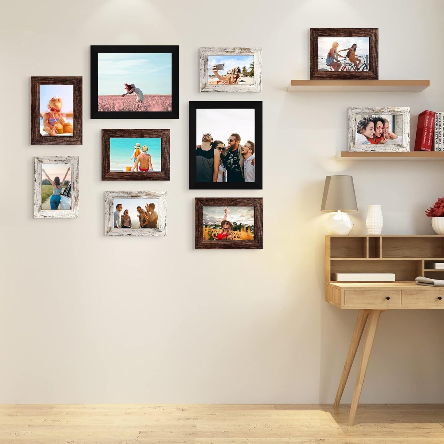 LUCKYLIFE Picture Frames Collage Wall Decor 10-Pack, Gallery Wall Frame Set with 8x10 5x7 4x6 Frames in 3 Different Finishes