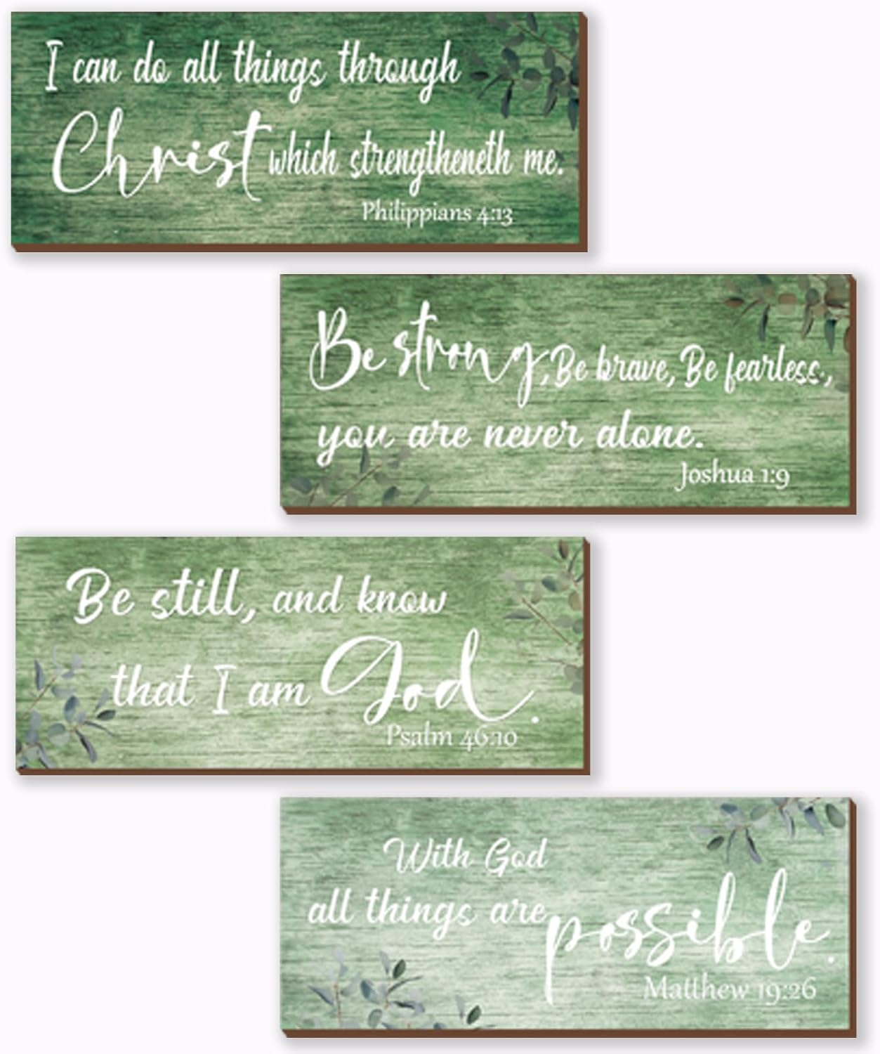 ZONWUTHY 4 Pieces Bible Verses Wall Decor Rustic Wooden Christian Signs Farmhouse Religious Decor for Home Motivational Prayer Wall Art for Living Room Office Bedroom Bathroom(Farmhouse,10x4)
