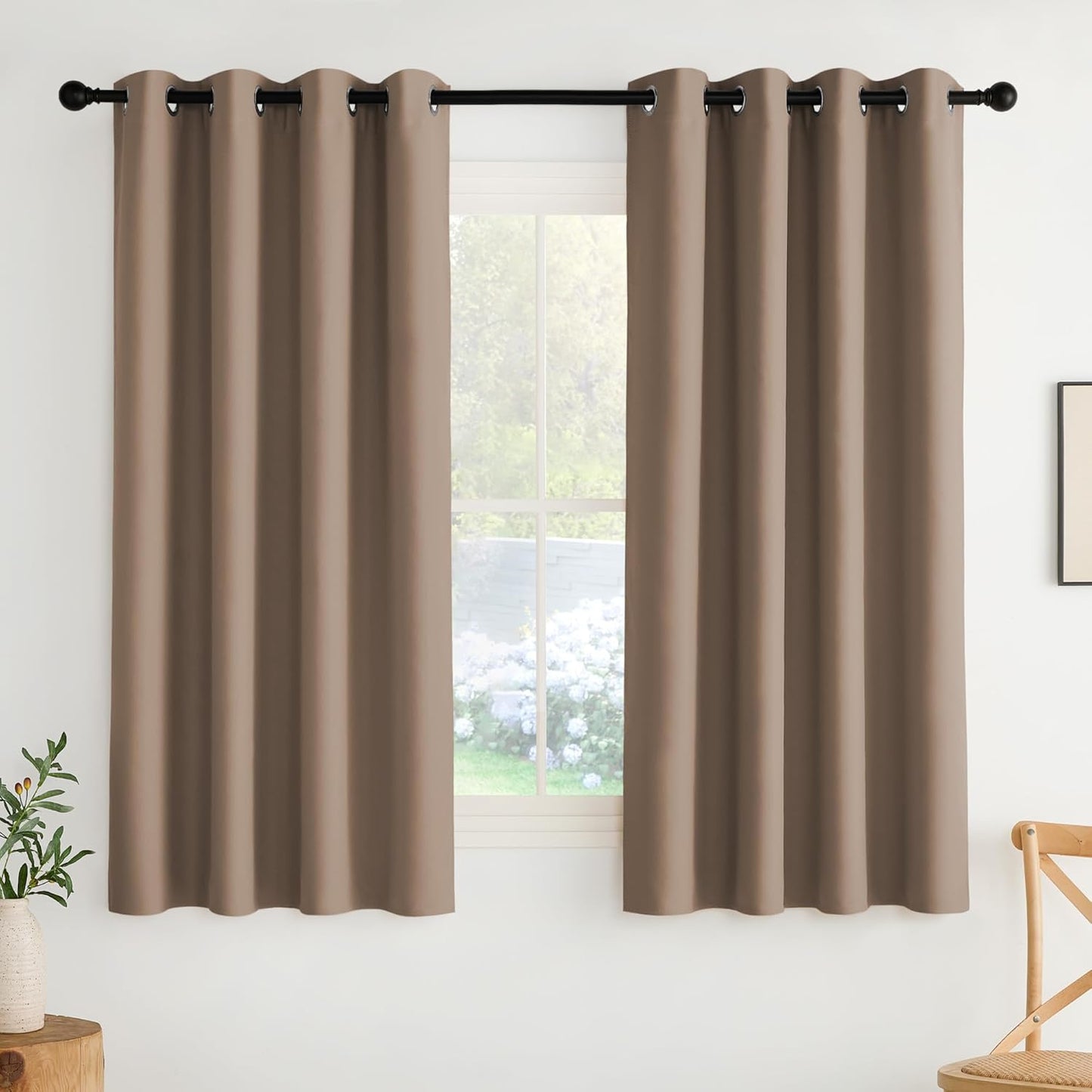 NICETOWN Halloween Pitch Black Solid Thermal Insulated Grommet Blackout Curtains/Drapes for Bedroom Window (2 Panels, 42 inches Wide by 63 inches Long, Black) - Colors D