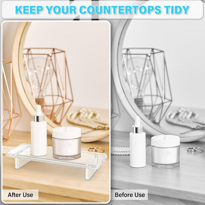 Chivalral Acrylic Bathroom Counter Tray: Water-Resistant Kitchen and Bathroom Tray Countertop Decor,Perfect for Soap Dish,Vanity,Plant,Candle Decor,and Riser Organizer-Small