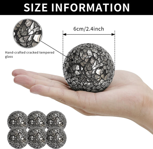 Kesywale 6PCS Decorative Balls Set 2.4 Inches/ 6cm Small Mosaic Spheres Glass Orbs Decorative Balls for Centerpiece Bowls Vases Fillers Dining Coffee Table Wedding Party Decor (Black)
