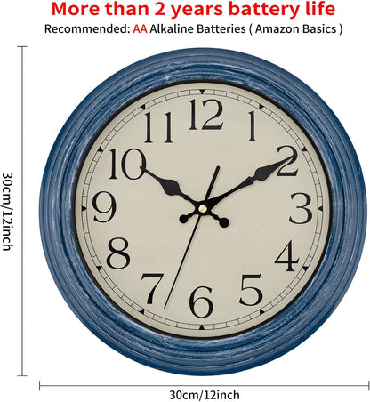 Foxtop Retro Silent Non-Ticking Round Classic Clock Quartz Decorative Battery Operated Wall Clock for Living Room Kitchen Home Office 12 Inch (Bronze)