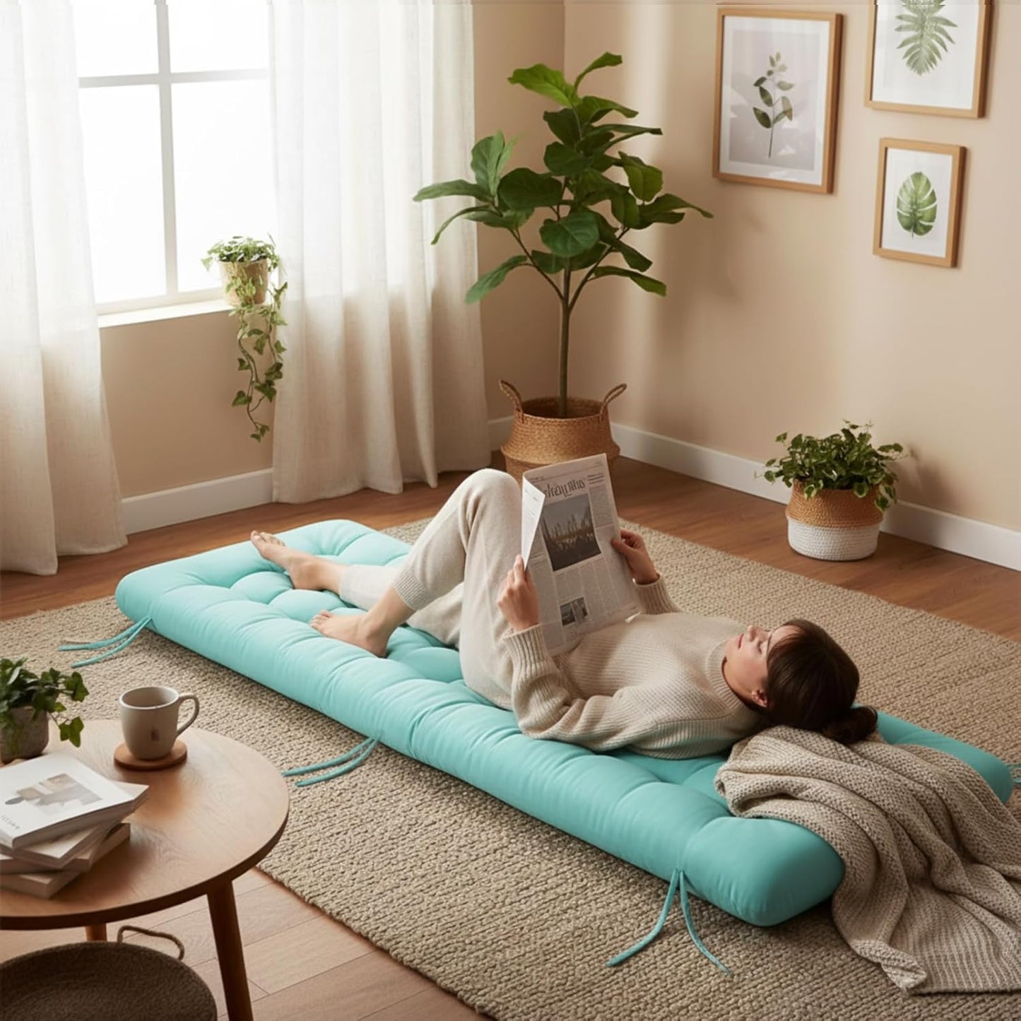 Vercraft Long Floor Cushion Large Floor Cushion with Brushed Cotton Jumbo Lounger Pillow for Outdoor Indoor Bay Window Meditation Yoga Reading Sleeping(Pink)