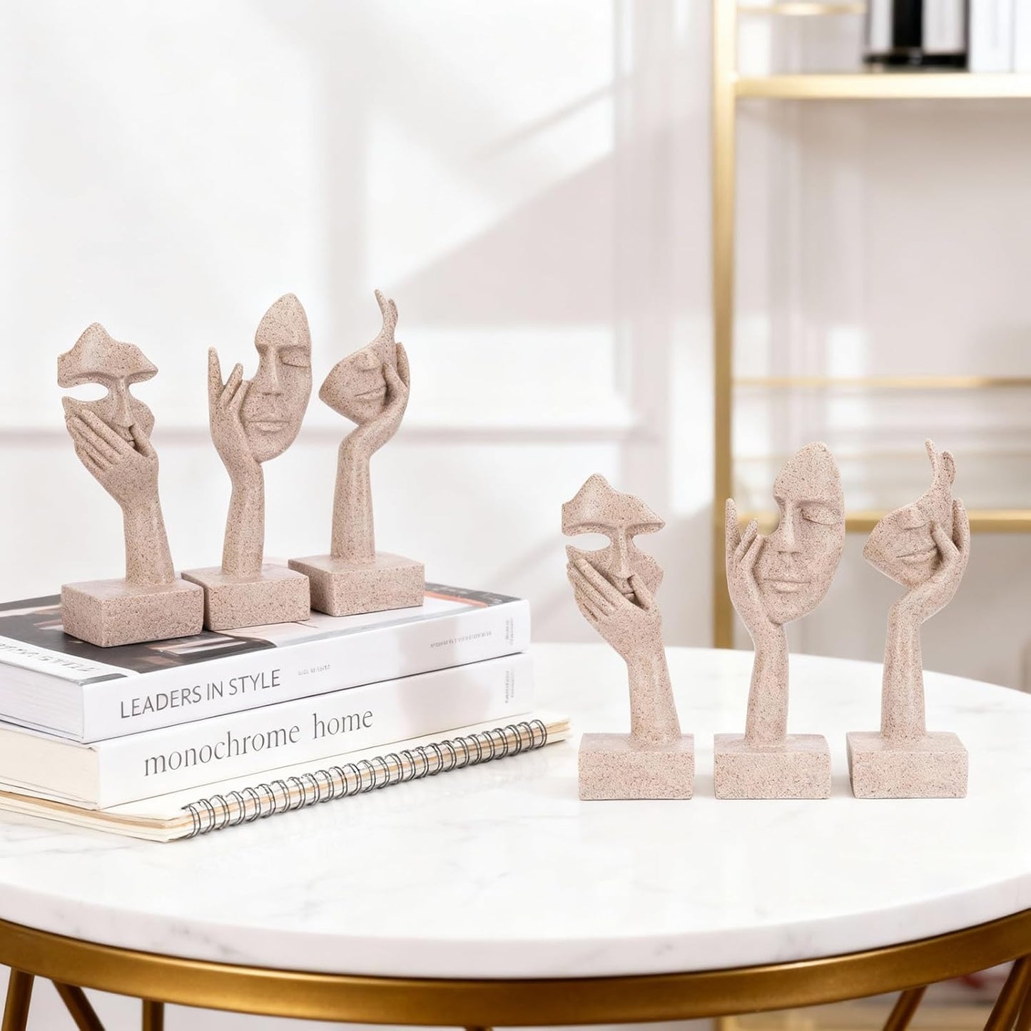 3 Pcs Thinker Small Statue Set - Black Gold Home Decor Abstract Art Figurines for Shelves, Living Room Coffee Table, Office Desktop (3 Pcs Gold, 6")