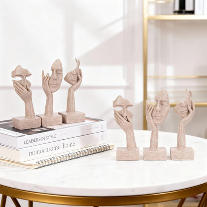 3 Pcs Thinker Small Statue Set - Black Gold Home Decor Abstract Art Figurines for Shelves, Living Room Coffee Table, Office Desktop (3 Pcs Gold, 6")