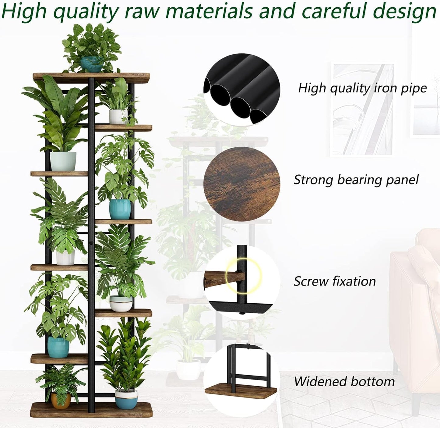 LINZINAR Plant Stand Indoor 4 Tier 5 Potted Multiple Plant Shelf Stands for Garden Corner Balcony Living Room Black