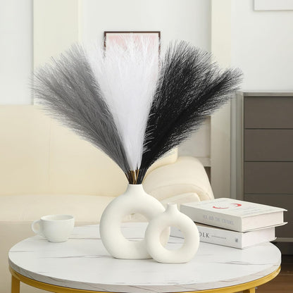 UREYMX Faux Pampas Grass Decor 17.7 Inch 6pcs, Artificial Pampas Grass Fluffy Home Decor, Short Vase Room Decor pompous Grass Flower Arrangement for Boho Home Wedding Decoration (Black)