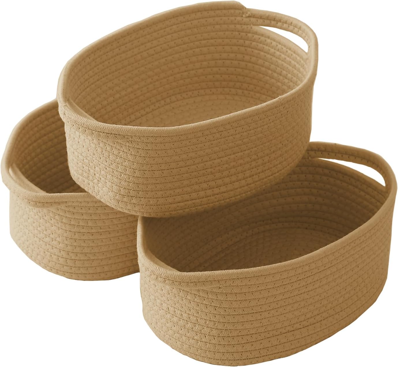 JMvicyroam Woven Basket,Small Rope Storage Bin with Handles & Ribbon Bag, Organizer for Shelves Closets,Gift Basket Empty for Birthday,Books,Dog Toys,White