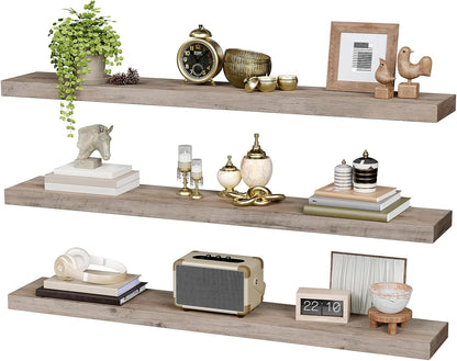 RALGEND Floating Shelves for Wall, 1.5" Thick Wall Shelf Set of 3 with Invisible Brackets, L31.5 x W7.9 Hanging Shelves Farmhouse Home Decor for Bathroom, Living Room, Bedroom, Rustic Brown 8301BJP3BF