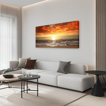Baisuart S02250 Canvas Prints Wall Art Beach Sunset Ocean Waves Nature Pictures Stretched Canvas Wooden Framed for living Room Bedroom and Office