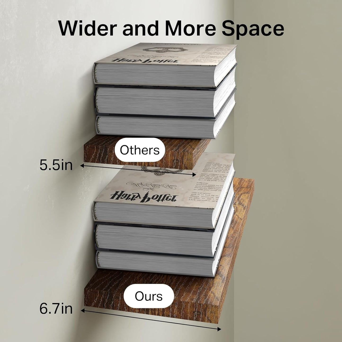 BAYKA Floating Shelves for Wall, Set of 3, Wall Mounted Rustic Wood Shelves for Bathroom, Bedroom, Living Room, Kitchen, Small Hanging Shelf for Books/Storage/Room Decor, Walnut-Like, 15.7in