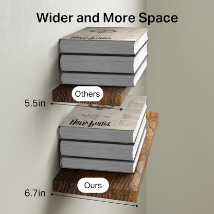 BAYKA Floating Shelves for Wall, Set of 3, Wall Mounted Rustic Wood Shelves for Bathroom, Bedroom, Living Room, Kitchen, Small Hanging Shelf for Books/Storage/Room Decor, Walnut-Like, 15.7in