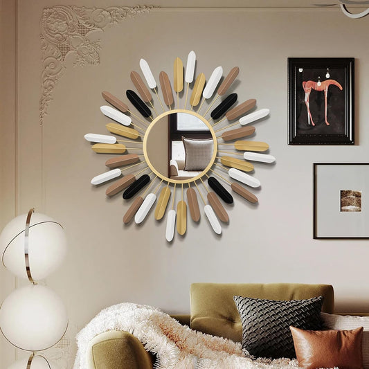24" Gold Sunburst Decorative Wall Mirror – Handmade Flower Design, Luxury Round Accent Mirror Boho Wall Decor for Bedroom,Entryway, Dining Room & Kitchen