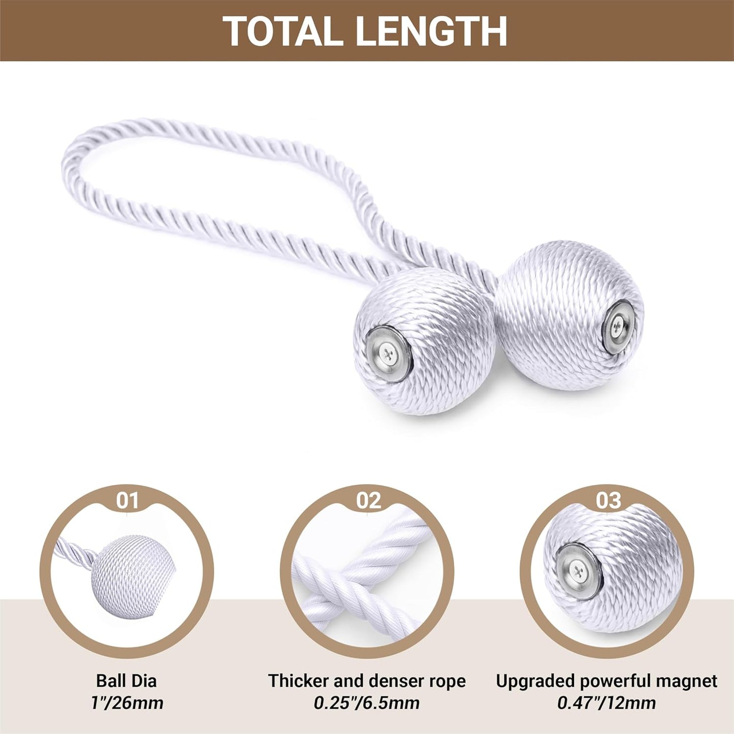 Hion Magnetic Curtain Tiebacks Black 2pcs, Curtain Tiebacks Buckles Holdbacks Holders Hooks Clip for Home Outdoor Bedroom Office Decorative Curtain