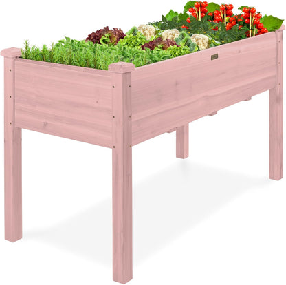 Best Choice Products 72x24x30in Raised Garden Bed, Elevated Wood Planter Box Stand for Backyard, Patio, Balcony w/Divider Panel, 6 Legs, 300lb Capacity - Natural