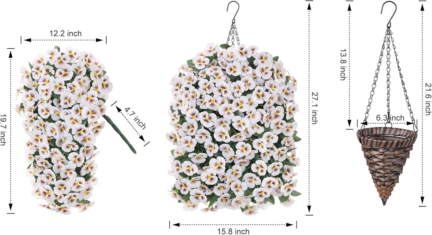 HyeFlora Artificial Flowers for Outdoors, 2pcs Faux Silk Pansies Flowers UV Resistant Fake Hanging Flower Plants for Outside Planters Porch Yard Patio Window Box (Mix Purple)