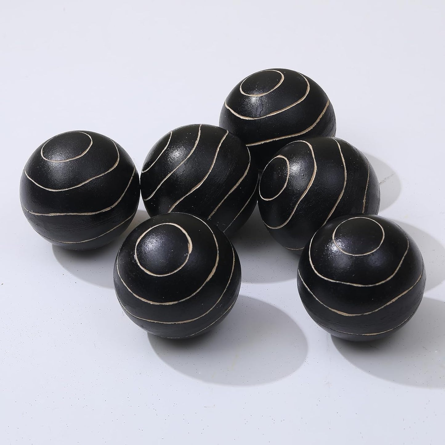 Set of 6 Decorative Orbs for Bowls and Vases - Circle Pattern - Resin Round Sphere Balls for Living, Dining Room Coffee Table Centerpiece Home Decor