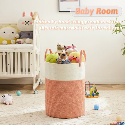 Artfeel Laundry Basket,Woven Cotton Rope Laundry Hamper,60L for Decor Storage of Dirty Clothes,Toys and Blankets in Bathroom,Baby Room and Living Room