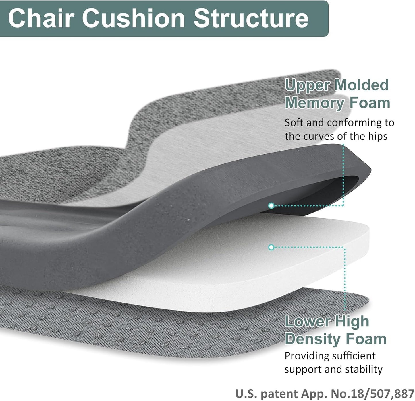 Shinnwa Dining Chair Pads, Patented Design Memory Foam Kitchen Chair Cushions with Ties and Washable Cover, 17" x 16" x 2", Black