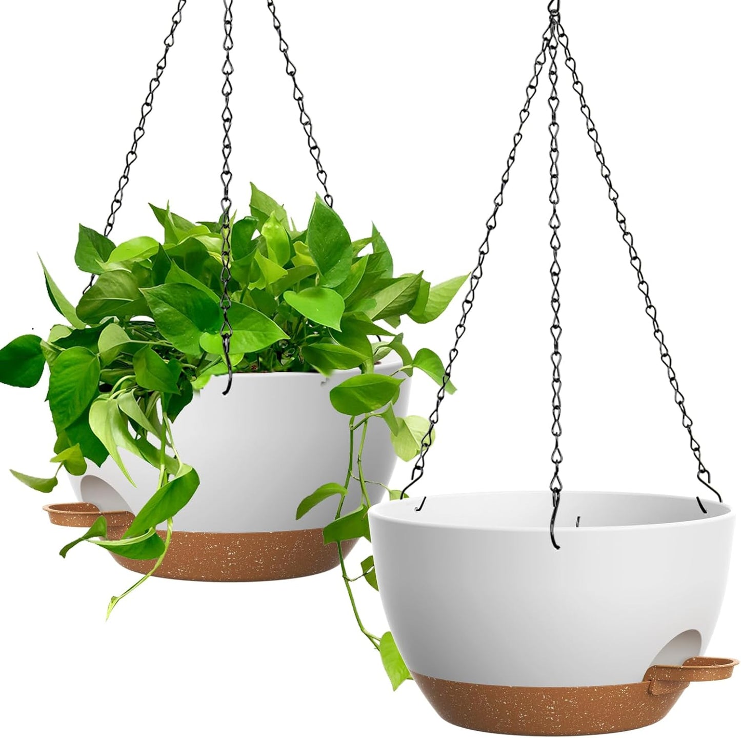 UOUZ 13 Inch 2 Pack Large Self Watering Hanging Planters for Indoor Outdoor Plants, Hanging Plant Pots with Removable 50 Oz Reservoir, Plastic Hanging Basket for Window Porch Garden Balcony, Black