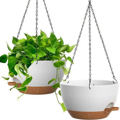 UOUZ 13 Inch 2 Pack Large Self Watering Hanging Planters for Indoor Outdoor Plants, Hanging Plant Pots with Removable 50 Oz Reservoir, Plastic Hanging Basket for Window Porch Garden Balcony, Black