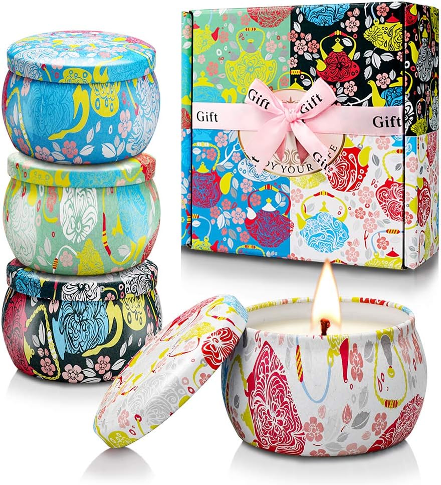Candles Gift Set for Women, 4 Pack Scented Candles with 8% Essential Oils, 120H Long Lasting Aromatherapy Candles for Home Relaxation