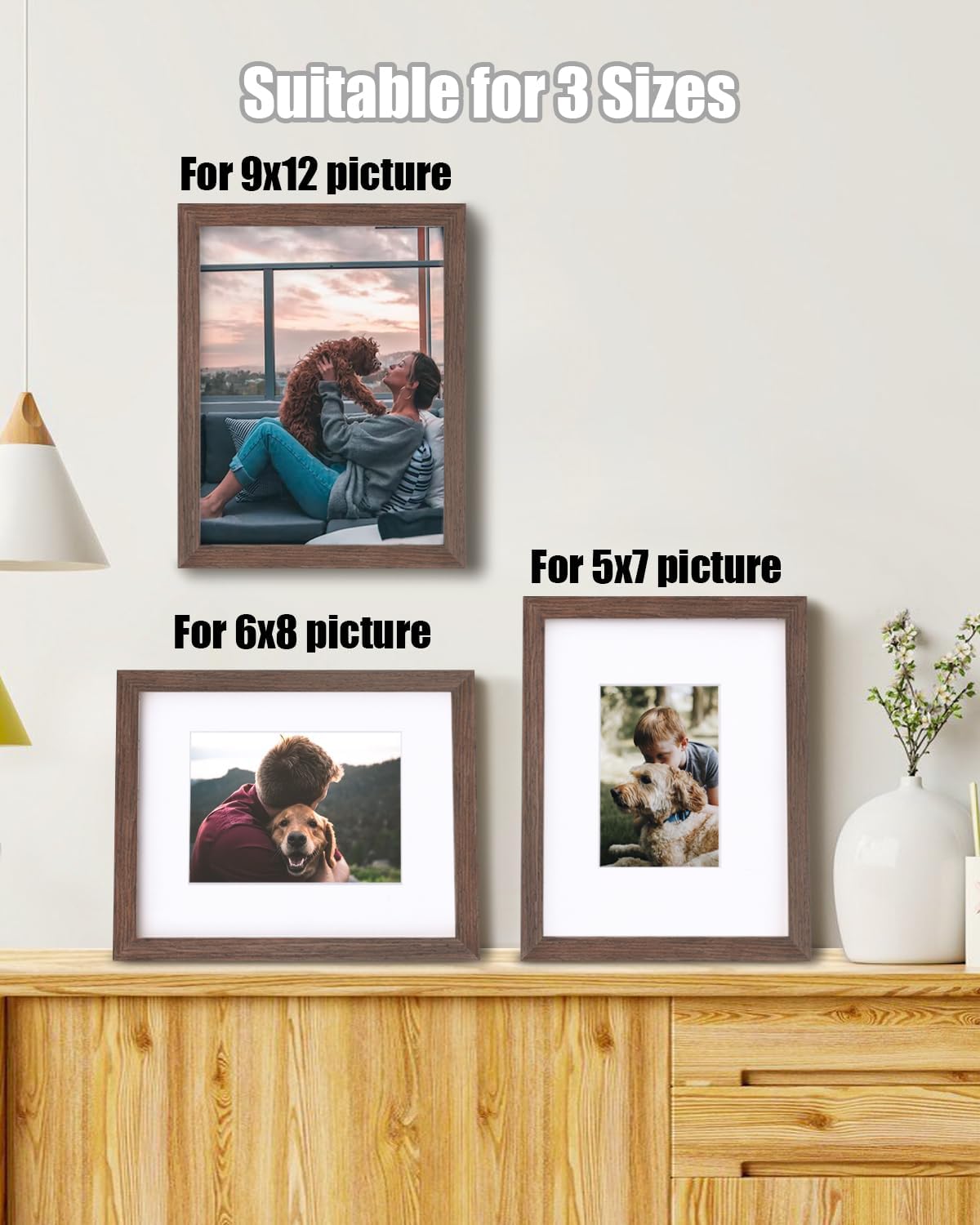 Egofine 8x10 Picture Frames Set of 4, Made of Solid Wood Covered by Plexiglass 4x6 and 5x7 with Mat or 8x10 without Mat, for Table Top Display and Wall Mounting Photo Frame Black