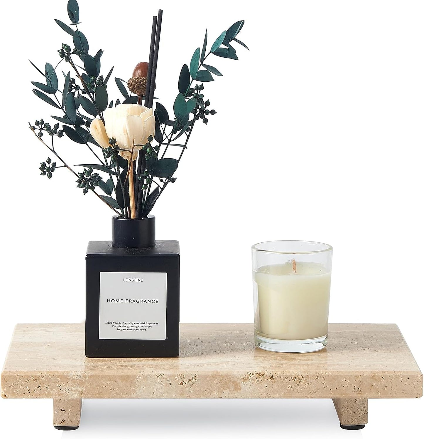 Natural Marble Tray Pedestal Stand – Soap & Jewelry Riser for Bathroom Counter, Kitchen Sink, Vanity Organizer, Decorative Stone Catchall for Perfume, Candles