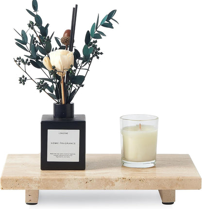 Natural Marble Tray Pedestal Stand – Soap & Jewelry Riser for Bathroom Counter, Kitchen Sink, Vanity Organizer, Decorative Stone Catchall for Perfume, Candles