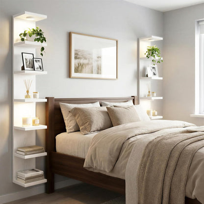 Fixwal Wall Decor 7 Tier Wall Shelf Unit Floating Shelves with LED Lights Lack Shelf for Home Organizer Display White