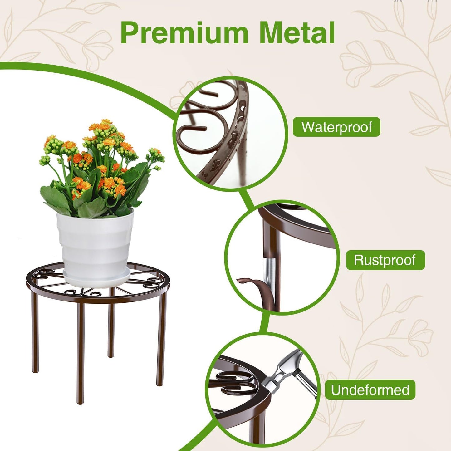 bussdis 1 PCS Plant Stand,-Heavy Duty Metal Stand Decorates Plants, Anti-Rust Flower Pot Stand, Round Plant Rack for Room Indoor and Outdoor Courtyard,Gardens, Brown.