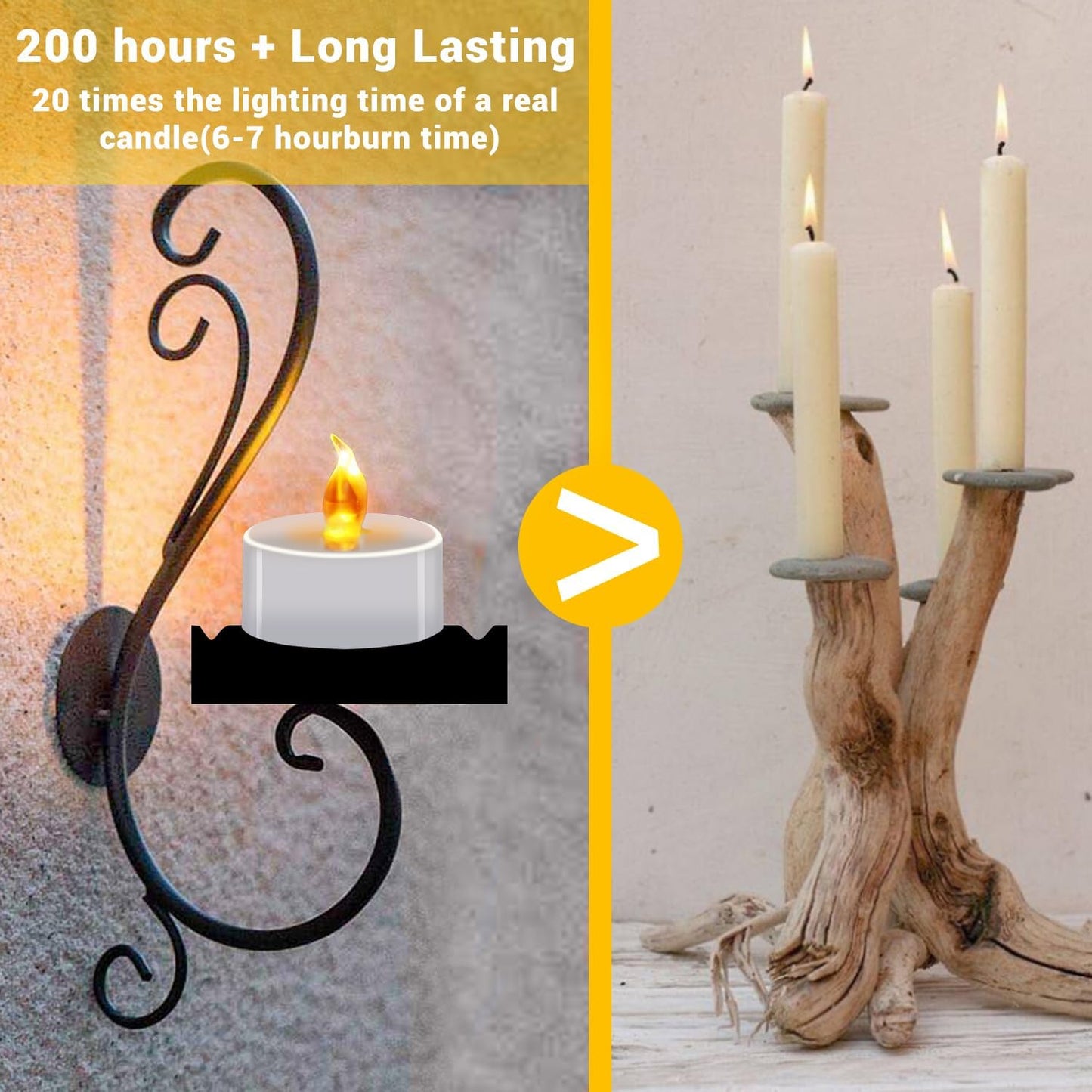 LED Tea Lights - 12 Pack Flameless Battery Operated Candles, 200+ Hours Flickering Warm White, Realistic Fake Tealights for Weddings, Home Decor, Parties, and Sweetest Day